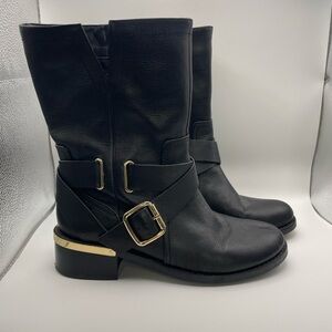 Vince‎ Camuto Wethima size 7.5 black leather boots with gold buckles